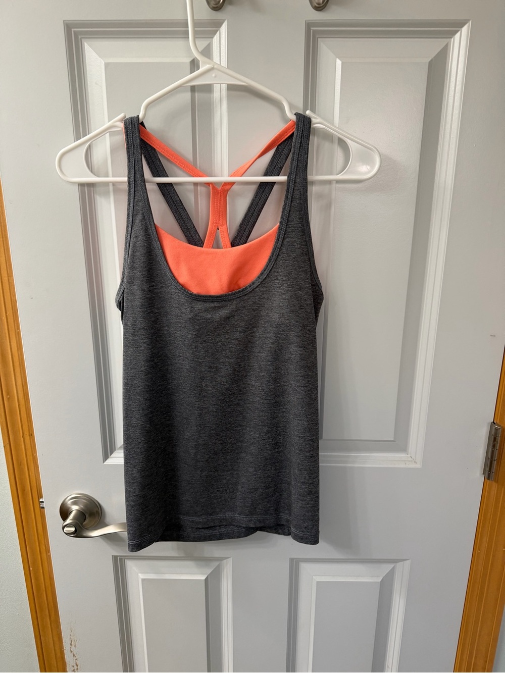Old Navy Charcoal Gray Tank with Coral Racerback Detail - Women